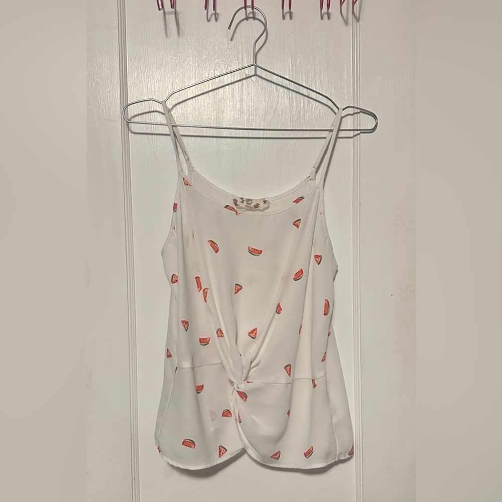 NWT Hippie Rose White Watermelon Tie Front Tank Top SZ L